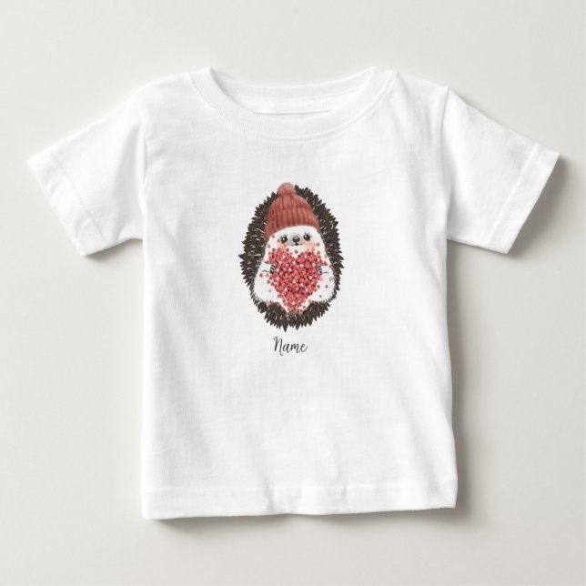 Camiseta De Bebé Nombre de Corazón Rosa de Cute Hedgehog (Anverso)