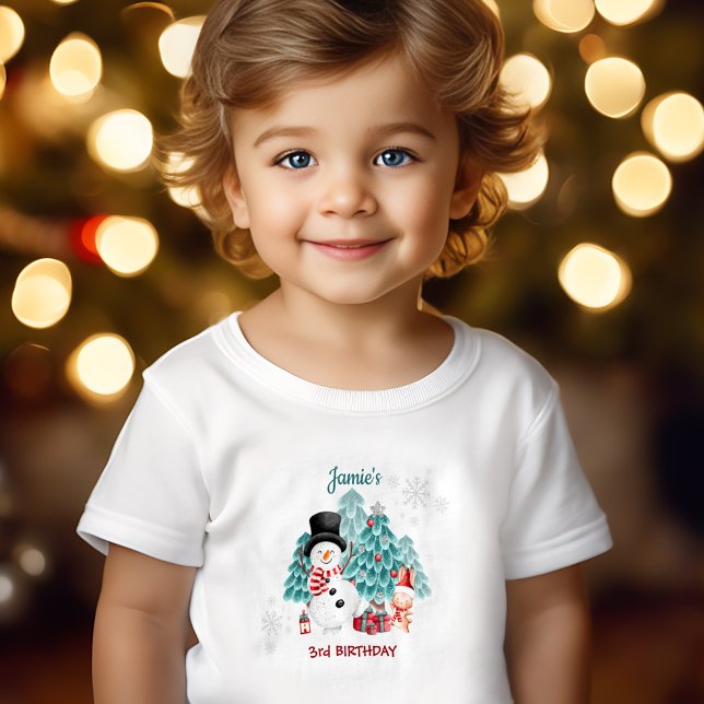 Camiseta De Bebé Nombre de cumpleaños de los Navidades de Snowman (Cute Snowman Christmas Birthday Name Toddler T-shirt)