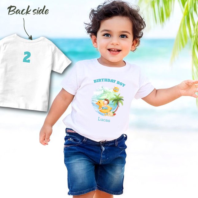 Camiseta De Bebé Nombre de cumpleaños verano lindo Beach Boy Nombre (Cute Summer Birthday Name Beach Boy Pool Party Toddler T-shirt)