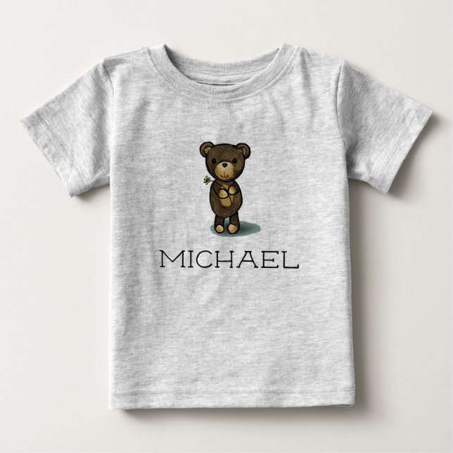 Camiseta De Bebé Nombre de encargo/oso de peluche lindo (Anverso)