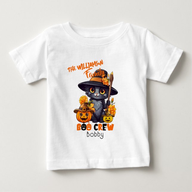 Camiseta De Bebé Nombre de familia coincidente Calabaza de gatos Ha (Anverso)