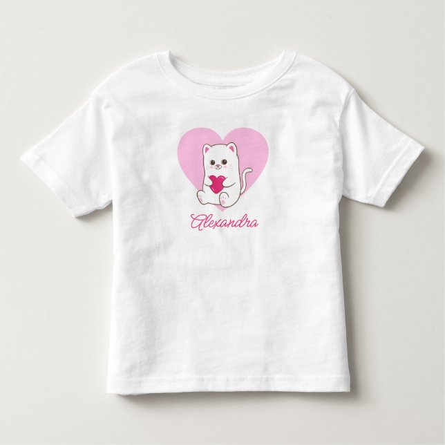 Camiseta De Bebé Nombre de gato rosa corazón Kawaii lindo personali (Anverso)