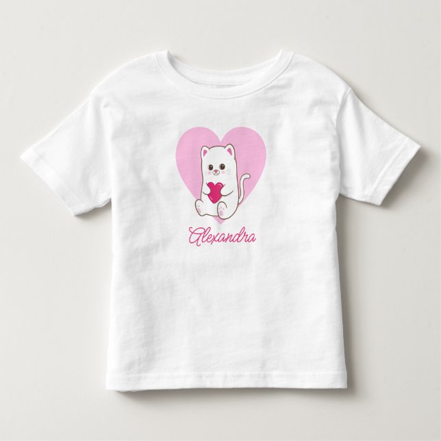 Camiseta De Bebé Nombre de gato rosa kawaii personalizado (Anverso)