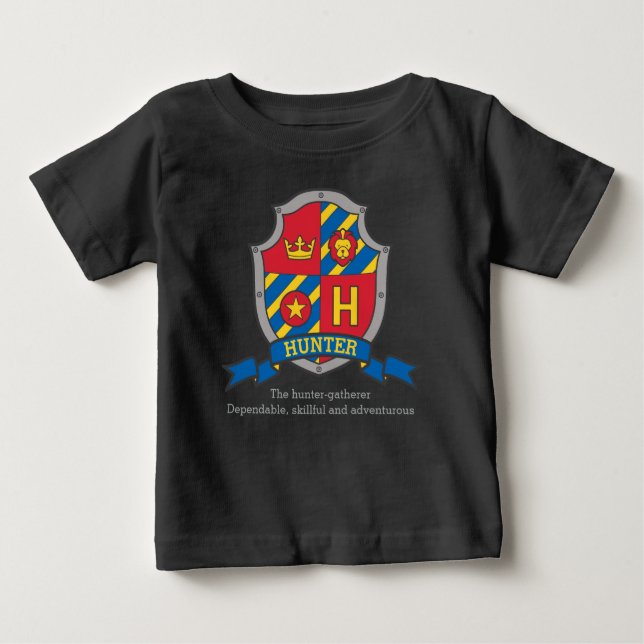 Camiseta De Bebé Nombre de Hunter H que significa escudo de caballe (Anverso)