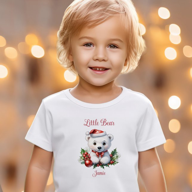 Camiseta De Bebé Nombre de la Pajama de los Navidades que coincidan (Polar Bear Family Matching Christmas Pajama Name Toddler T-shirt)