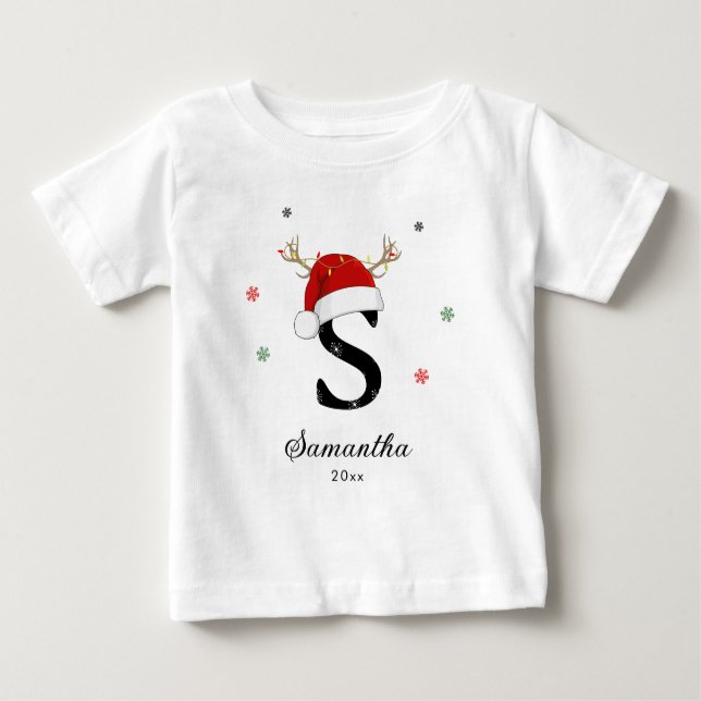 Camiseta De Bebé Nombre de letra Santa Hat | Monograma | Personaliz (Anverso)