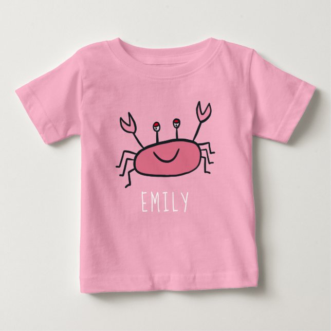 Camiseta De Bebé Nombre de niña animal de mar de cangrejo rosado (Anverso)