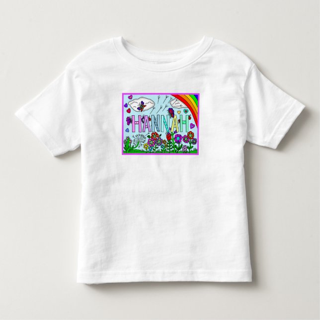 Camiseta De Bebé Nombre de niña Hannah Flores caprichosas, Arcoíris (Anverso)