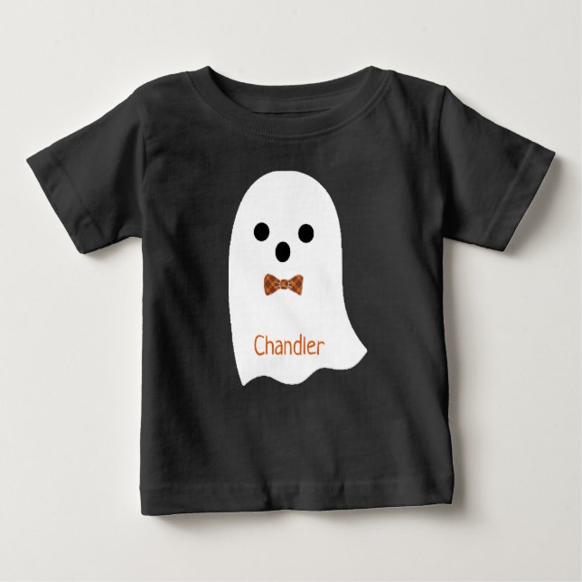 Camiseta De Bebé Nombre de niño pequeño fantasma de Halloween (Anverso)