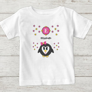 Camiseta De Bebé nombre de pingüino lindo estrellas amarillo rosa