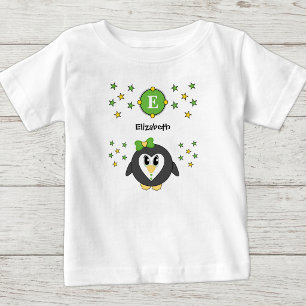 Camiseta De Bebé nombre de pingüino lindo estrellas amarillo verde