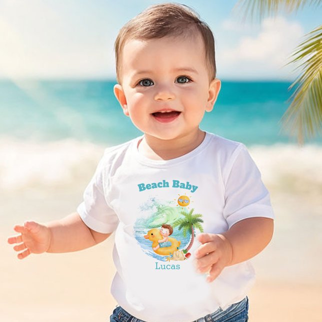 Camiseta De Bebé Nombre de vacaciones de verano lindas Playa bebé N (Cute Summer Vacation Name Beach baby Boy Baby T-Shirt)
