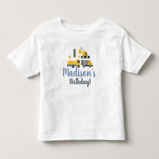 Camiseta De Bebé Nombre del Fiesta del vehículo de primer cumpleaño (Anverso)