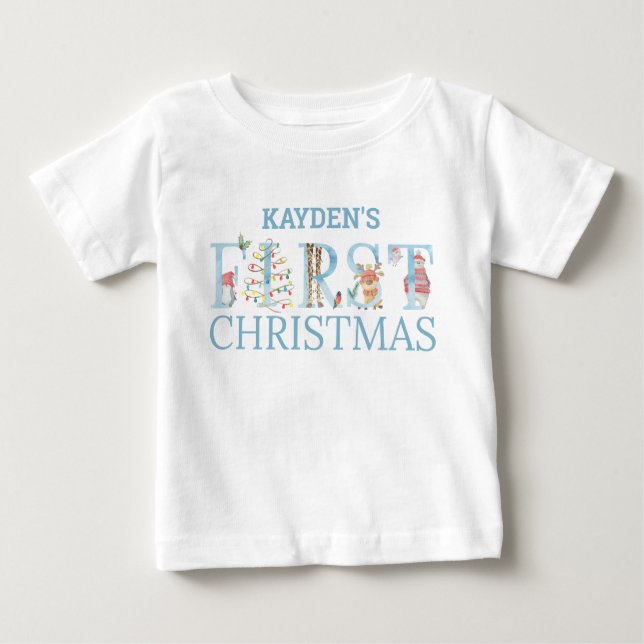 Camiseta De Bebé Nombre del niño de la primera cita de Navidad (Anverso)