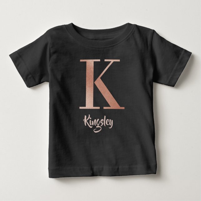 Camiseta De Bebé Nombre del personalizable rosa letra de oro K (Anverso)