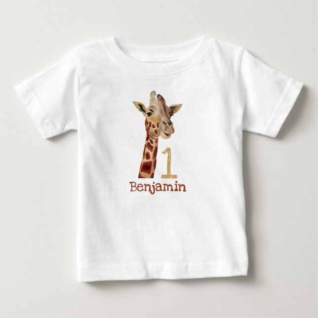 Camiseta De Bebé Nombre del primer cumpleaños de la jirafa personal (Anverso)