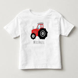 Camiseta De Bebé Nombre del tractor de un granjero rojo personaliza