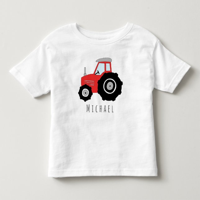 Camiseta De Bebé Nombre del tractor de un granjero rojo personaliza (Anverso)