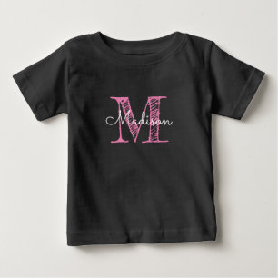 Camiseta De Bebé Nombre esbozado Monograma Niña Bebé Camiseta