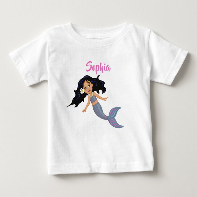 Camiseta De Bebé Nombre personal femenino de sirena cabello oscuro  (Anverso)