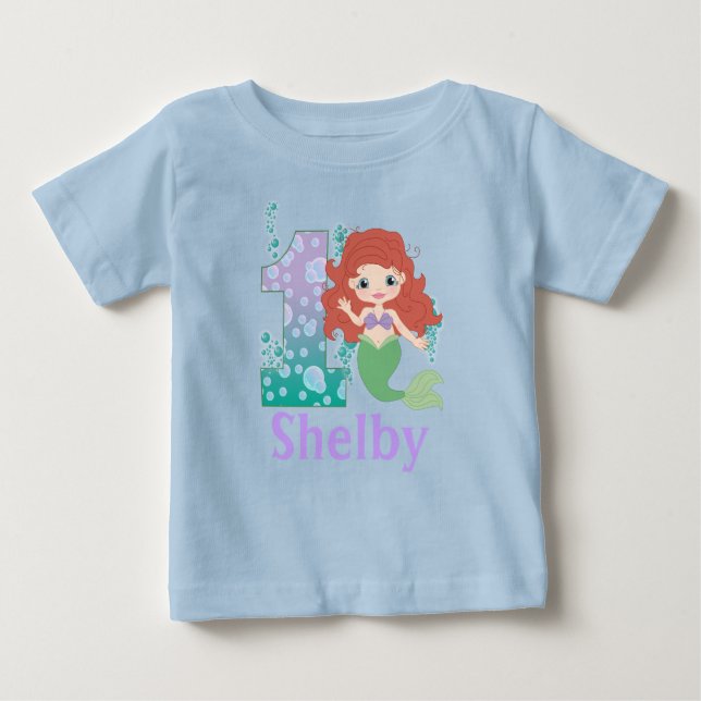 Camiseta De Bebé Nombre personalizado 1er cumpleaños Princesa Merma (Anverso)