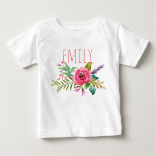 Camiseta De Bebé Nombre personalizado Bebé Chica acuarela Floral-2