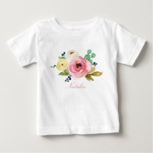 Camiseta De Bebé Nombre personalizado Bebé Chica acuarela Floral-4