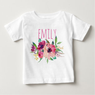 Camiseta De Bebé Nombre personalizado Bebé Chica acuarela Floral-9