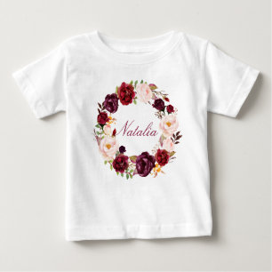 Camiseta De Bebé Nombre personalizado Bebé Chica Watercolor Floral-