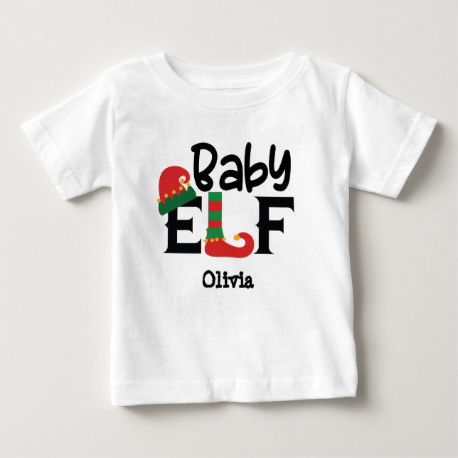 Camiseta De Bebé Nombre personalizado Bebé Navidades elf camiseta (Anverso)