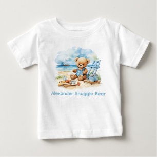 Camiseta De Bebé Nombre personalizado Blue Teddy Bear Baby Shirt