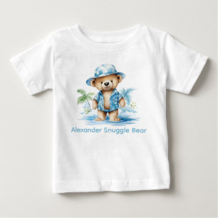 Camiseta De Bebé Nombre personalizado Blue Teddy Bear Baby Shirt