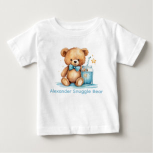 Camiseta De Bebé Nombre personalizado Blue Teddy Bear Baby Shirt