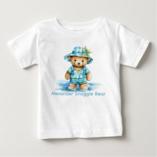 Camiseta De Bebé Nombre personalizado Blue Teddy Bear Baby Shirt