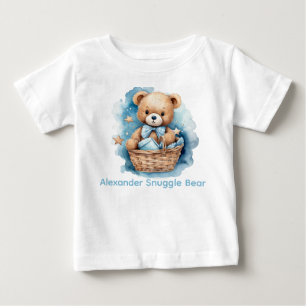 Camiseta De Bebé Nombre personalizado Blue Teddy Bear Baby Shirt