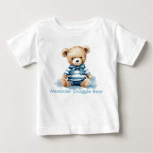 Camiseta De Bebé Nombre personalizado Blue Teddy Bear Baby Shirt