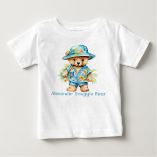 Camiseta De Bebé Nombre personalizado Blue Teddy Bear Baby Shirt
