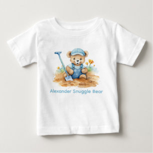 Camiseta De Bebé Nombre personalizado Blue Teddy Bear Baby Shirt