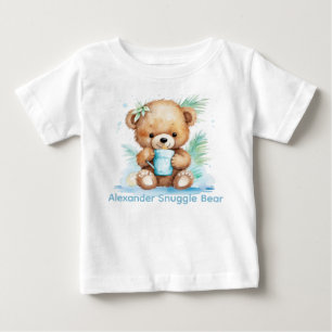 Camiseta De Bebé Nombre personalizado Blue Teddy Bear Baby Shirt