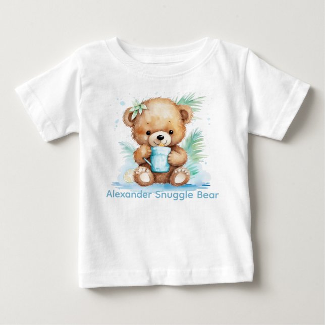 Camiseta De Bebé Nombre personalizado Blue Teddy Bear Baby Shirt (Anverso)