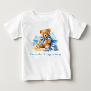 Camiseta De Bebé Nombre personalizado Blue Teddy Bear Baby Shirt