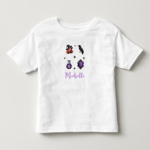 Camiseta De Bebé Nombre personalizado Bruja linda y cuervo Hallowee