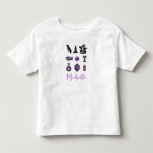 Camiseta De Bebé Nombre personalizado Bruja linda y cuervo Hallowee