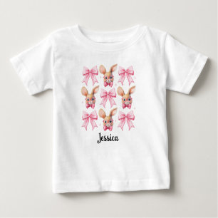 Camiseta De Bebé Nombre personalizado Bunny Coquette Bow de Pascua