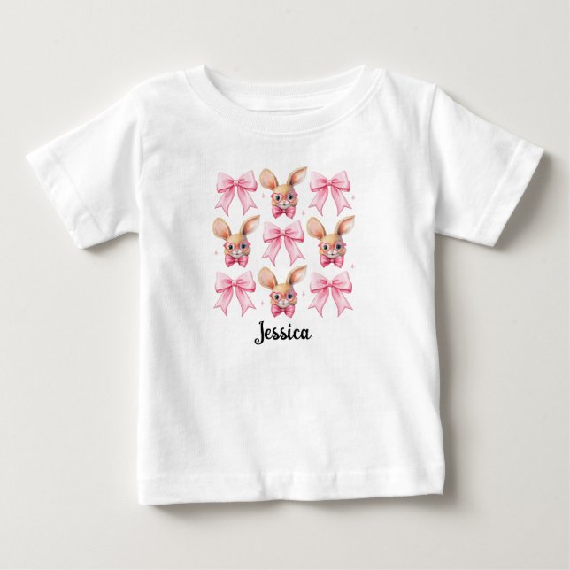 Camiseta De Bebé Nombre personalizado Bunny Coquette Bow de Pascua (Anverso)