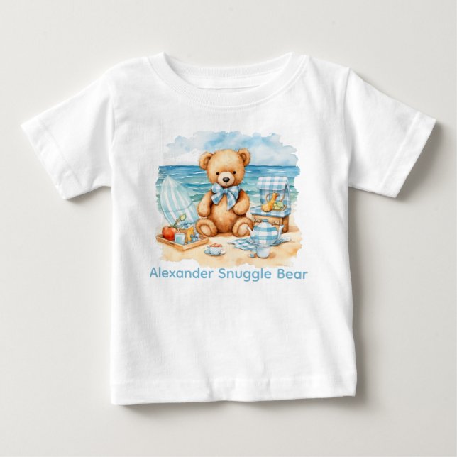 Camiseta De Bebé Nombre personalizado Bute Beach Blue Teddy Bear Ba (Anverso)