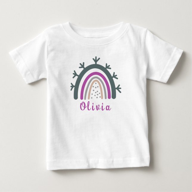 Camiseta De Bebé Nombre Personalizado con Arcoíris Boho Adorable  (Anverso)