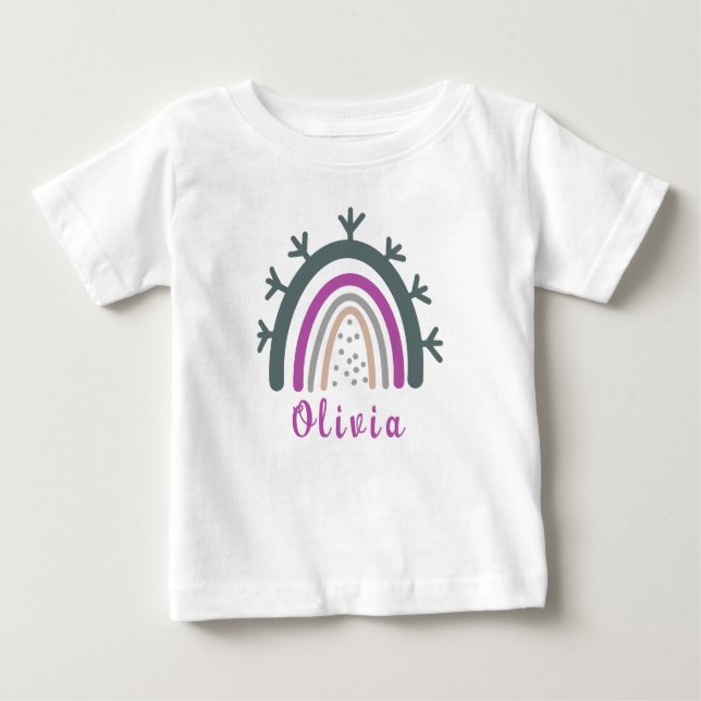 Camiseta De Bebé Nombre personalizado con arcoiris de boho puro (Anverso)