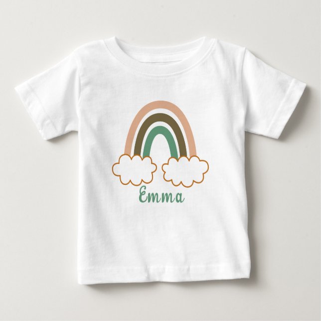 Camiseta De Bebé Nombre personalizado con el lujoso arcoiris boho (Anverso)