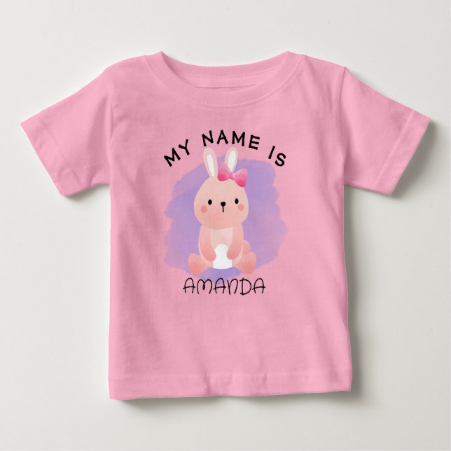 Camiseta De Bebé Nombre personalizado Conejo de acuarela Baby Showe (Anverso)